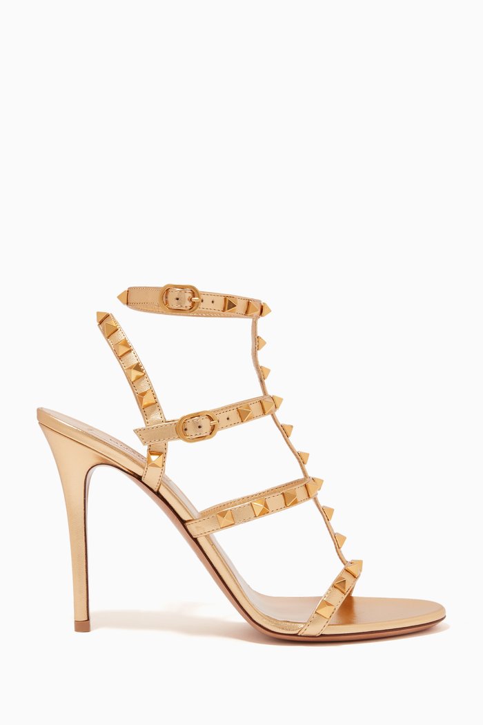 

Valentino Garavani Rockstud Sandals in Metallic Nappa, Gold