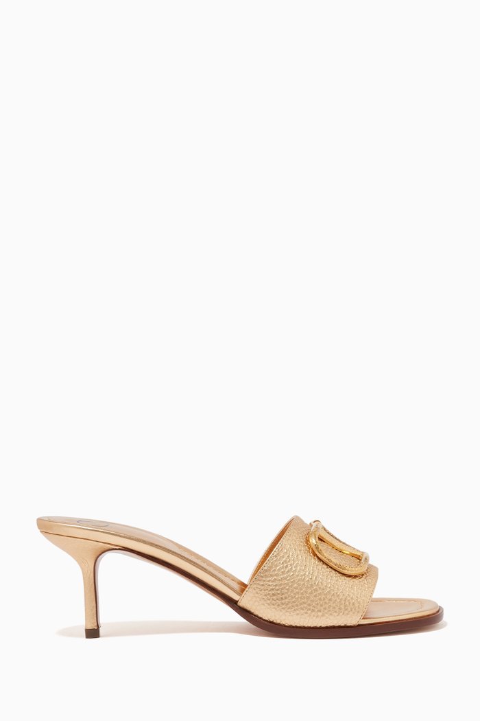 

Valentino Garavani VLOGO Mules in Metallic Calfskin, Gold