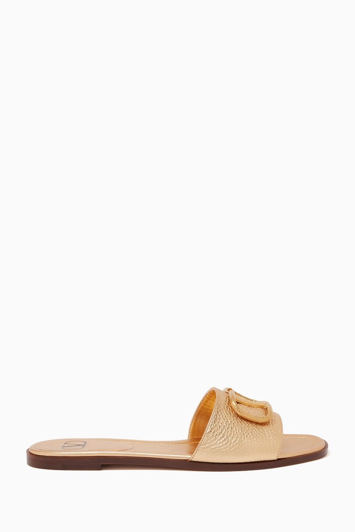 

Valentino Garavani VLOGO Slides in Metallic Calfskin, Gold