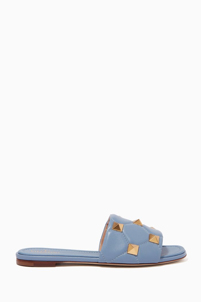 

Valentino Garavani Roman Stud Slide Sandals in Quilted Nappa, Blue
