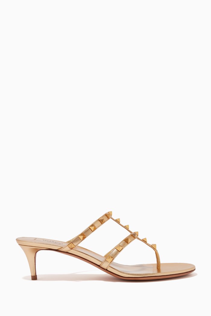 Valentino Garavani Rockstud Mules in Metallic Nappa, Gold