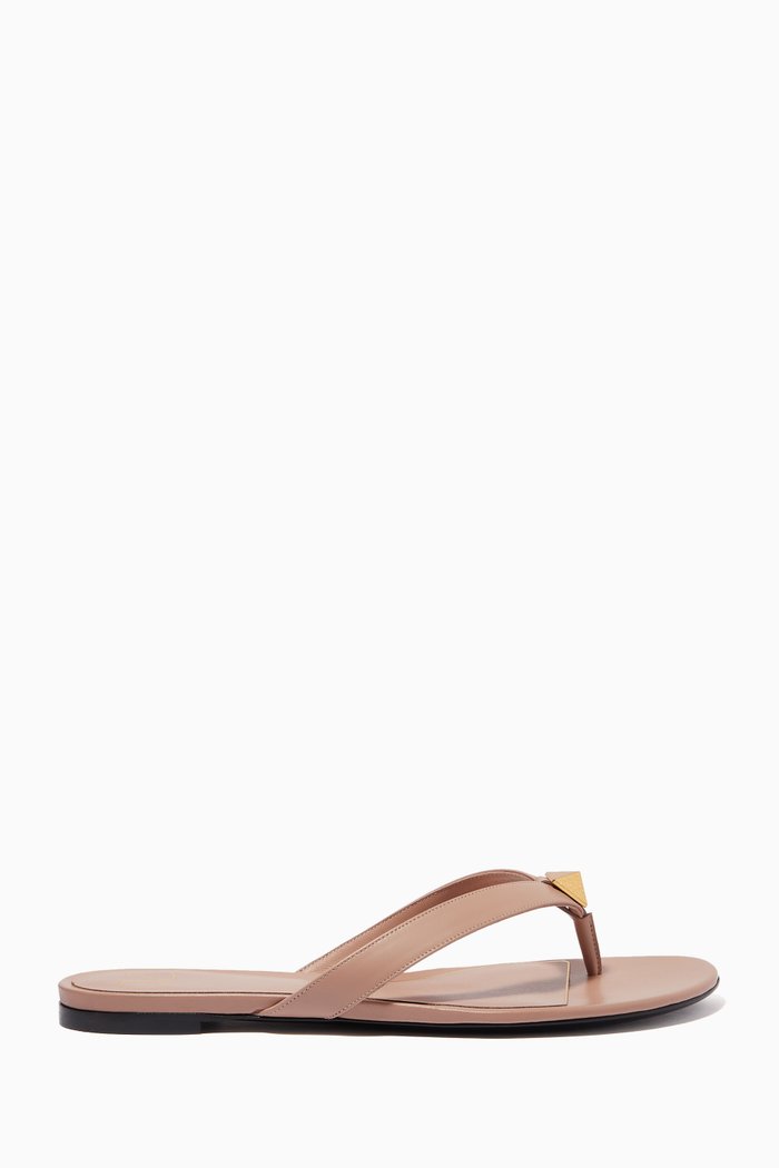 

Valentino Garavani Roman Stud Flip Flop Sandals in Calfskin, Pink