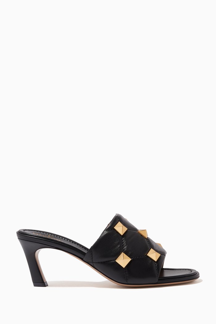 

Valentino Garavani Roman Stud Slide Sandals in Quilted Nappa, Black