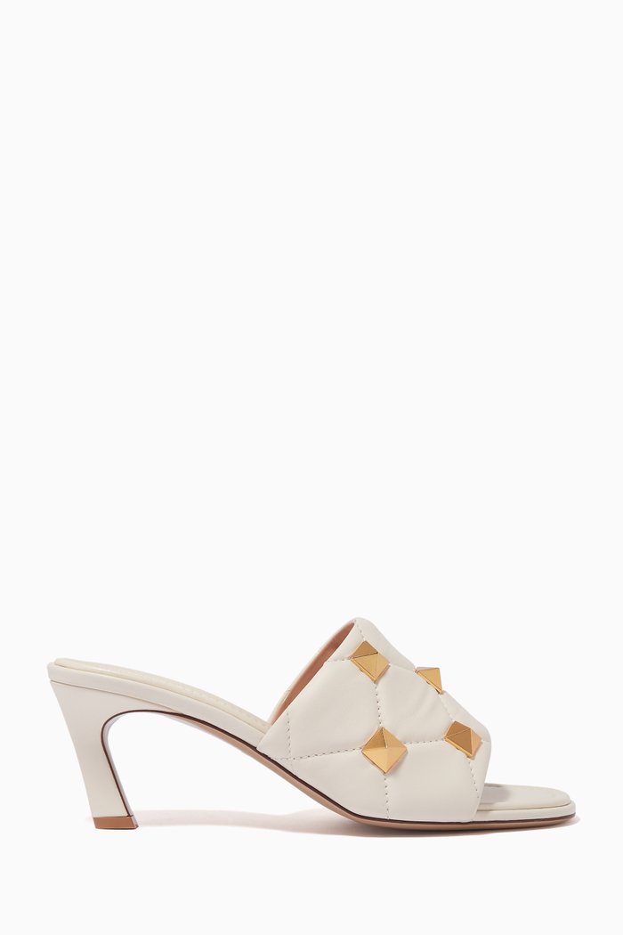 

Valentino Garavani Roman Stud Slide Sandals in Quilted Nappa, White
