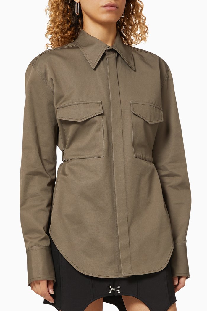 

Belted Cotton Twill Utility Shirt, Brown