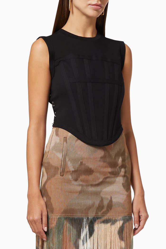 

Ribbed Corset Tank Top, Black