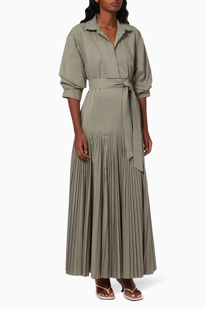 

Arlo Pleated Maxi Dress in Poplin, Grey