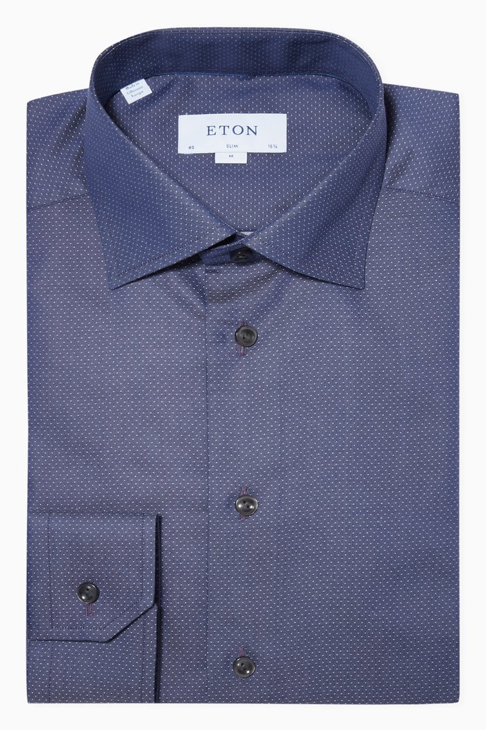 

Pin Dot Print Cotton Twill Slim Fit Shirt, Blue