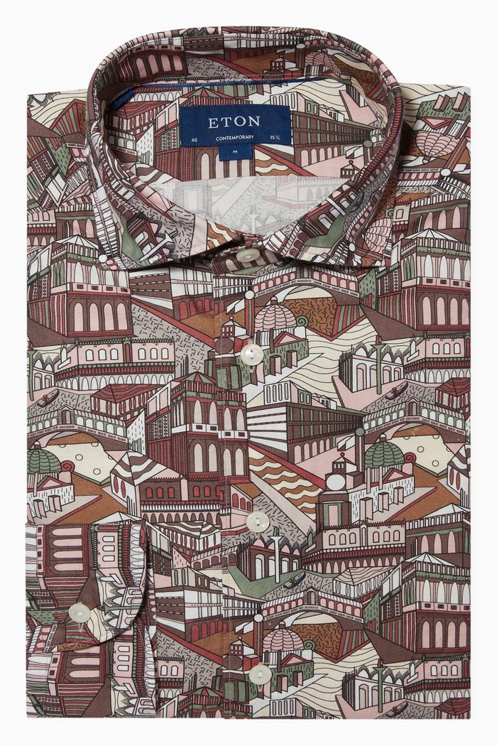 

City Print Cotton-Silk Contemporary Fit Shirt, Multicolour