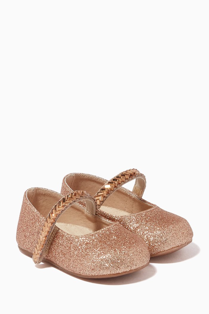Glitter Ballet Ballerinas in Leather, Pink