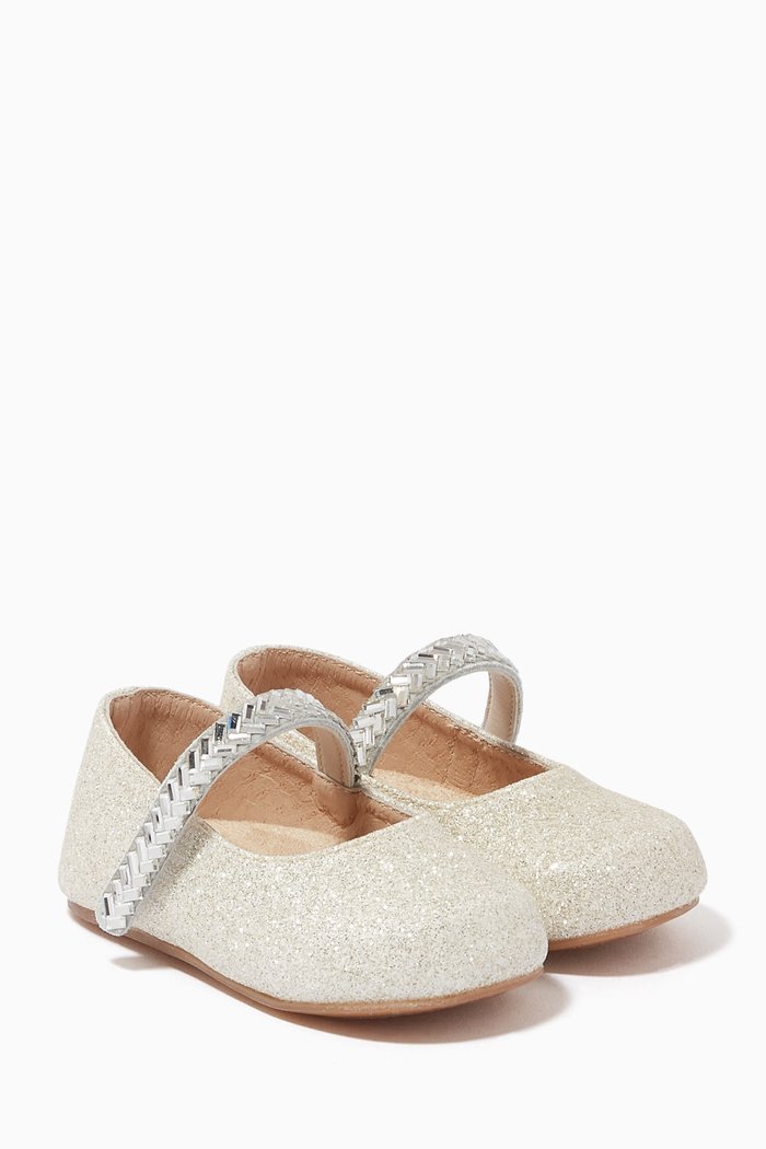 

Glitter Ballet Ballerinas in Leather, Silver