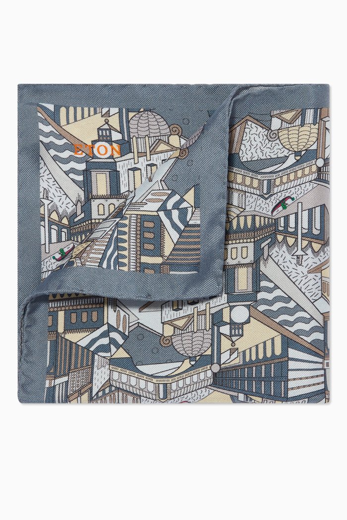 

City Print Silk Pocket Square, Multicolour