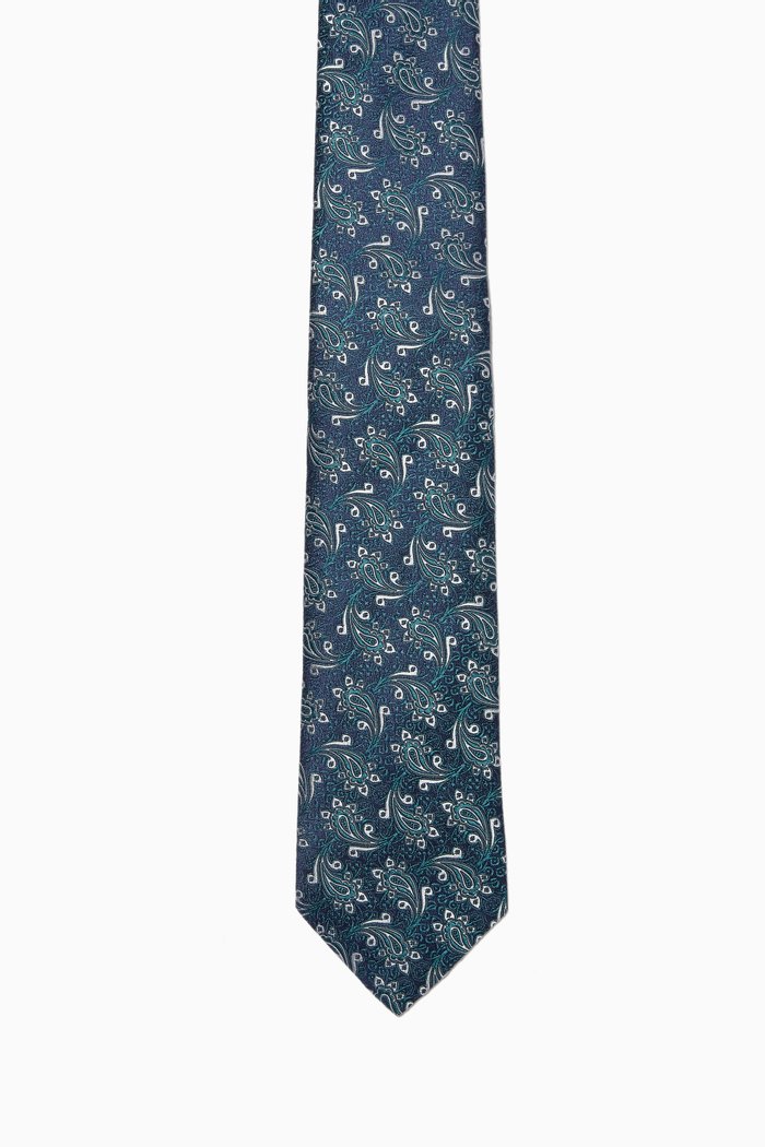 

Paisley Print Silk Tie, Blue