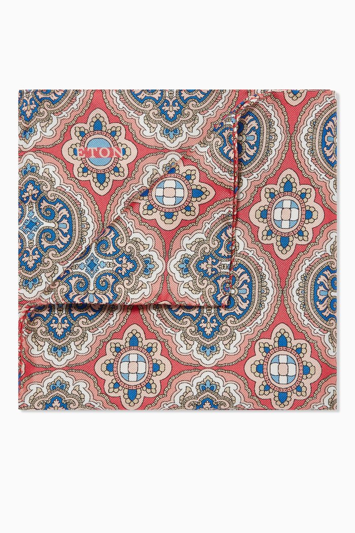

Medallion Print Silk Pocket Square, Pink