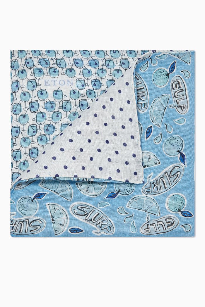 

Four Prints Linen Pocket Square, Blue