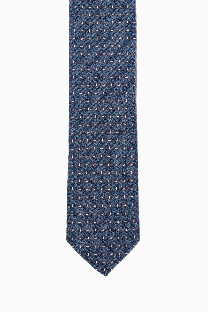 

Geometric Print Silk Tie, Blue