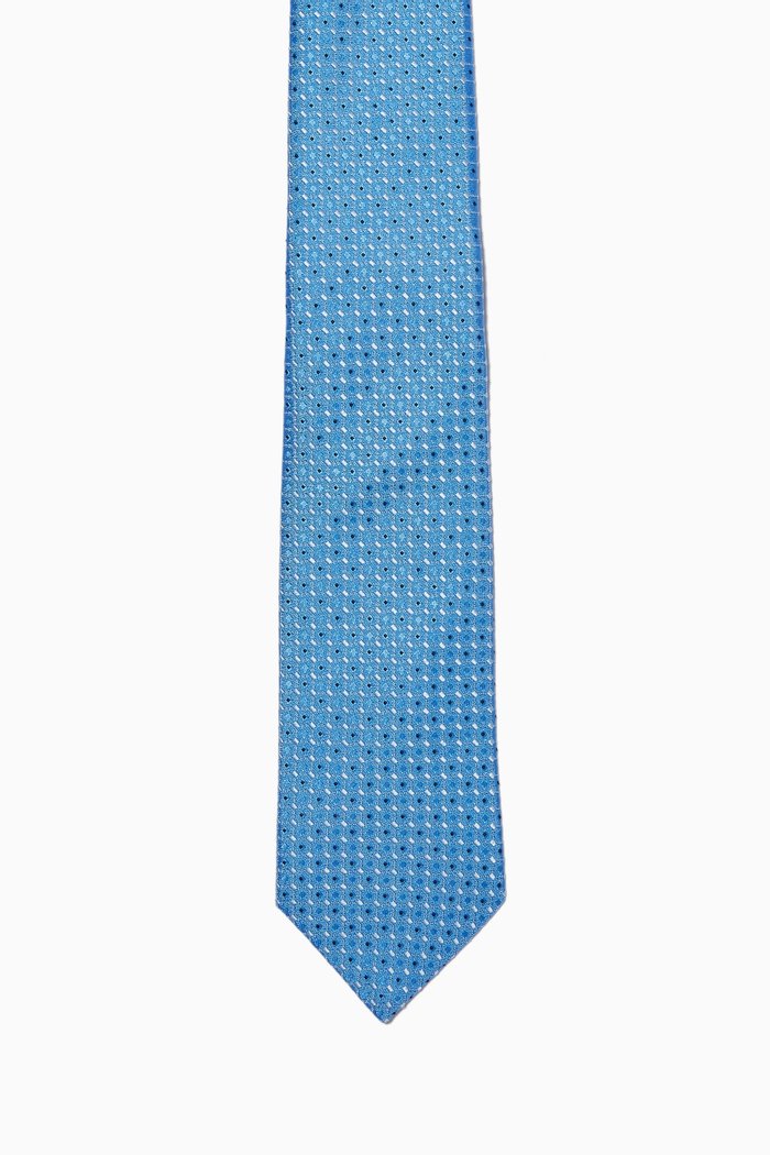 

Geometric Print Silk Tie, Blue