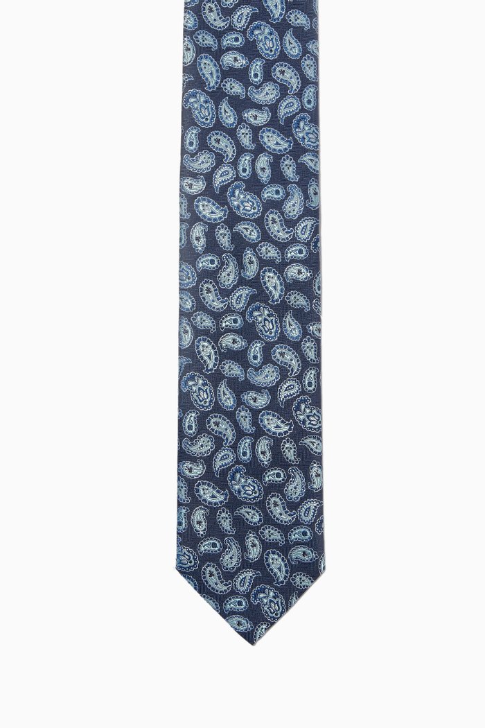 

Paisley Print Silk Tie, Blue