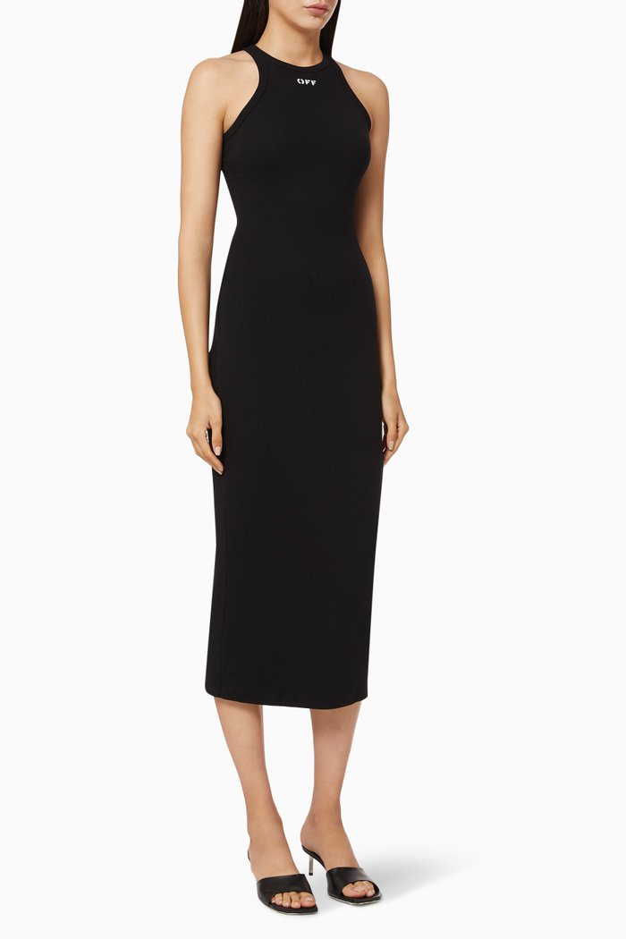 

Logo Ribbed Cotton Basic Dress, Black
