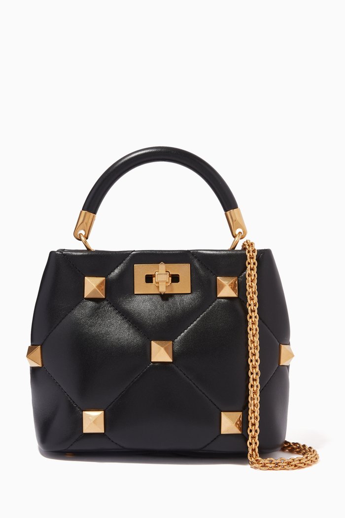

Valentino Garavani Roman Stud Top Handle Bag in Nappa Leather, Black