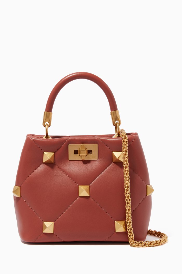 

Valentino Garavani Roman Stud Top Handle Bag in Nappa Leather, Brown