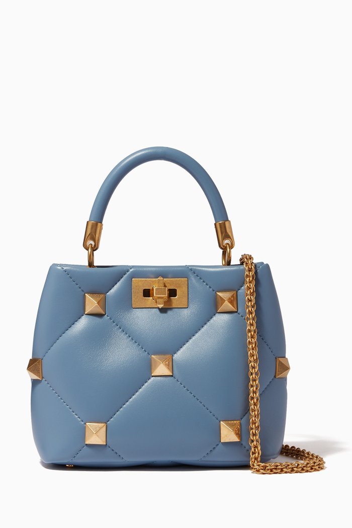 Valentino Garavani Roman Stud Top Handle Bag in Nappa Leather, Blue