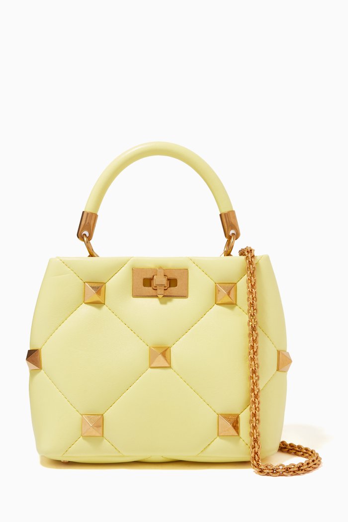 

Valentino Garavani Roman Stud Top Handle Bag in Nappa Leather, Yellow