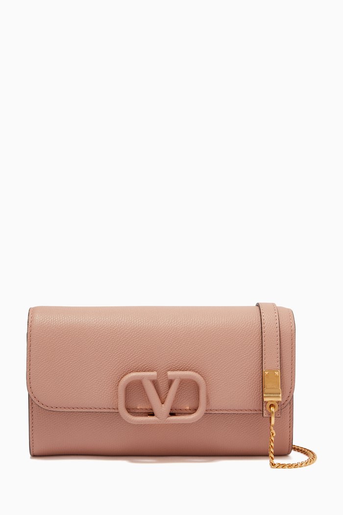 

Valentino Garavani VLOGO Clutch on Strap in Grainy Calfskin, Pink