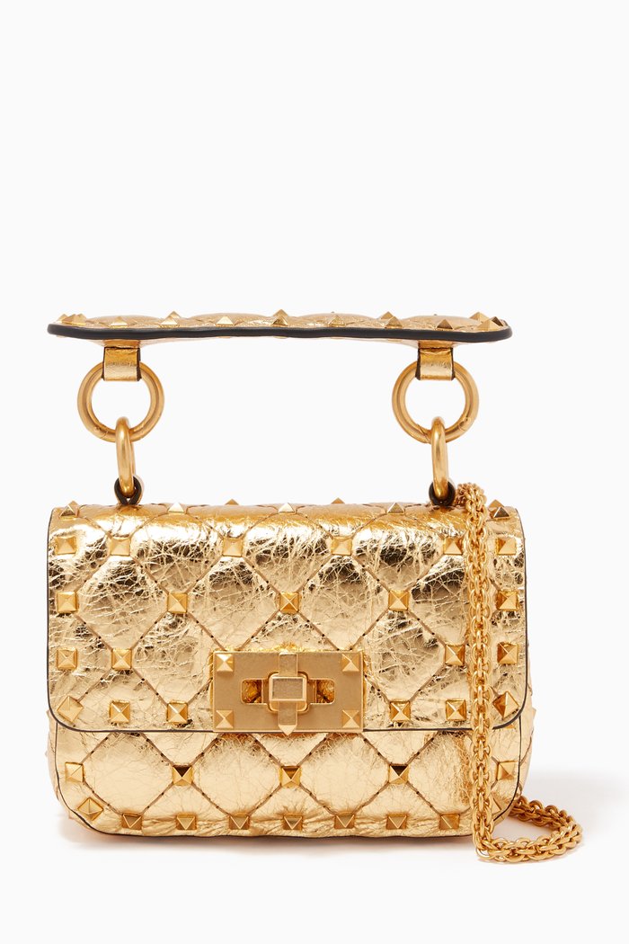 Valentino Garavani Micro Rockstud Spike Bag in Metallic Nappa, Gold