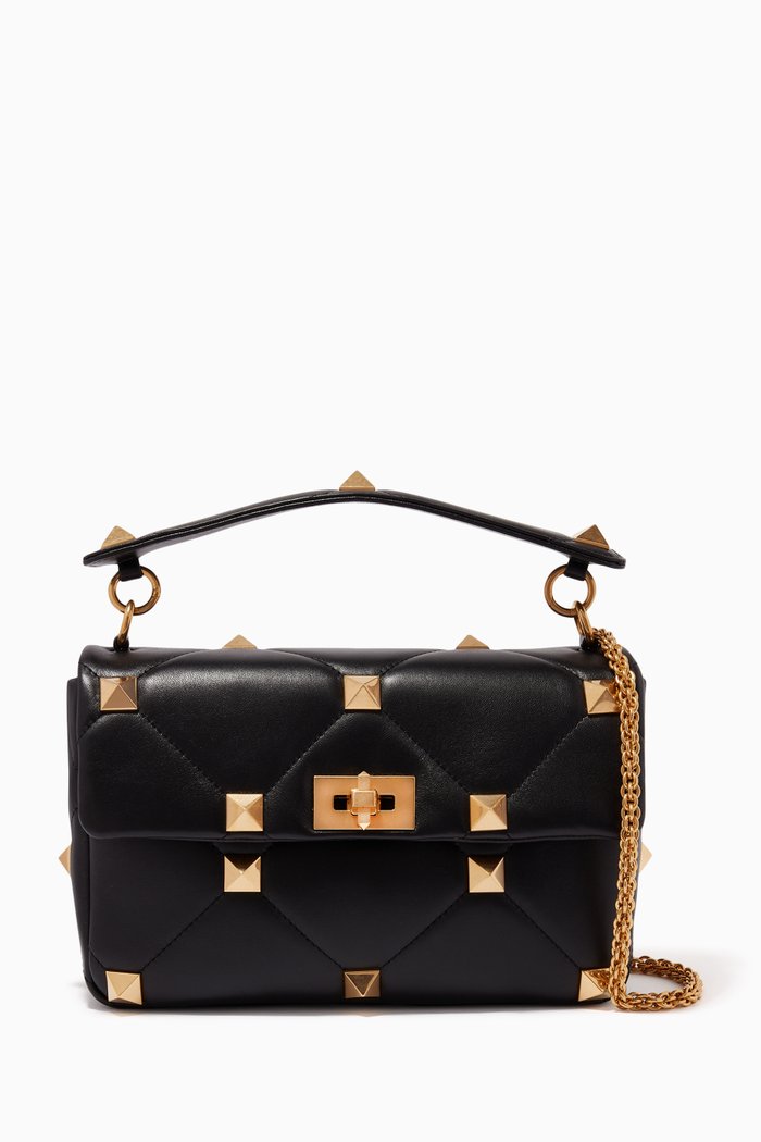 Valentino Garavani Roman Stud Medium Shoulder Bag in Nappa Leather, Black