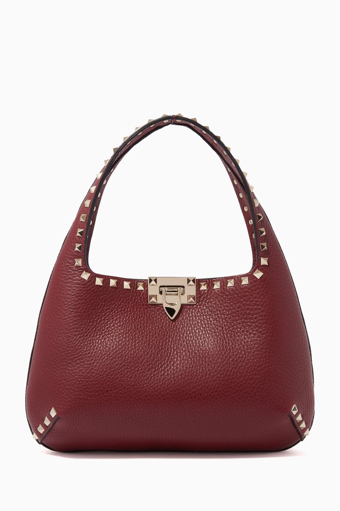 

Valentino Garavani Rockstud Small Hobo Bag in Grainy Calfskin, Red