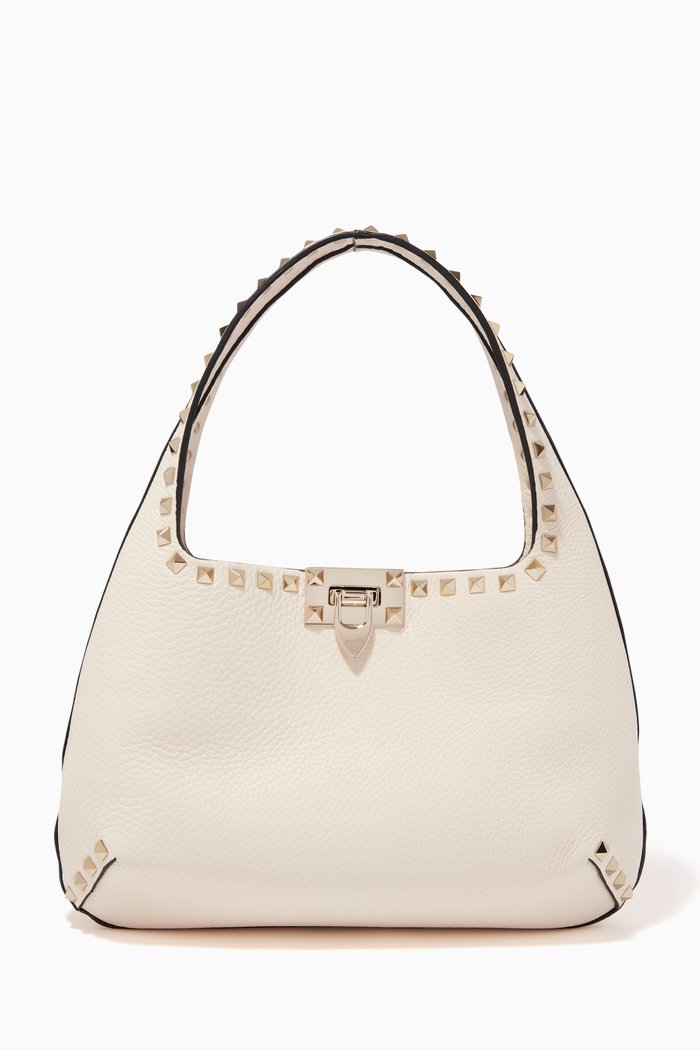 

Valentino Garavani Rockstud Small Hobo Bag in Grainy Calfskin, White