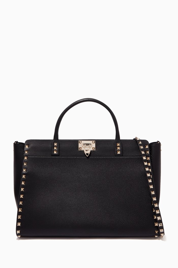 

Valentino Garavani Rockstud Medium Tote Bag in Grainy Calfksin, Black