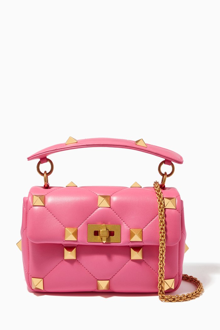 

Valentino Garavani Roman Stud Small Shoulder Bag in Nappa Leather, Pink