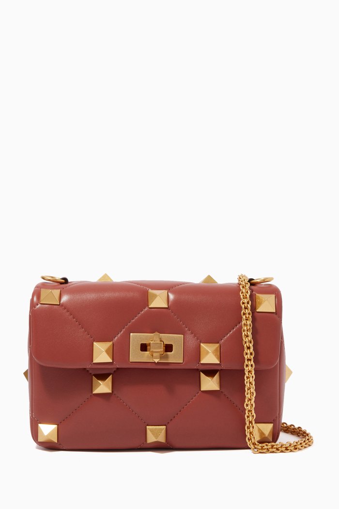 

Valentino Garavani Roman Stud Small Shoulder Bag in Nappa Leather, Brown