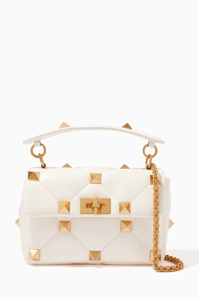 

Valentino Garavani Roman Stud Small Shoulder Bag in Nappa Leather, Neutral