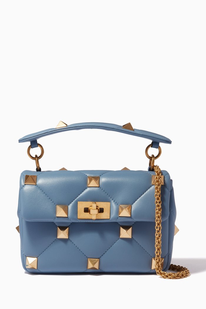 Valentino Garavani Roman Stud Small Shoulder Bag in Nappa Leather, Blue
