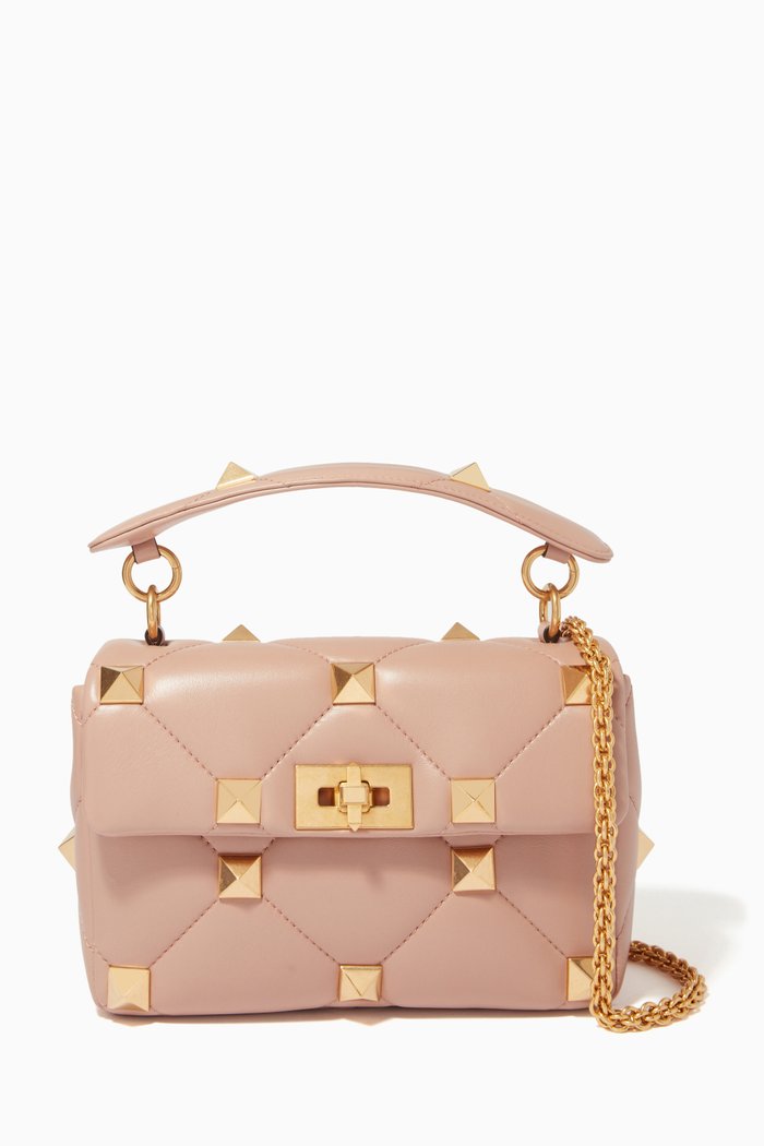 

Valentino Garavani Roman Stud Small Shoulder Bag in Nappa Leather, Pink