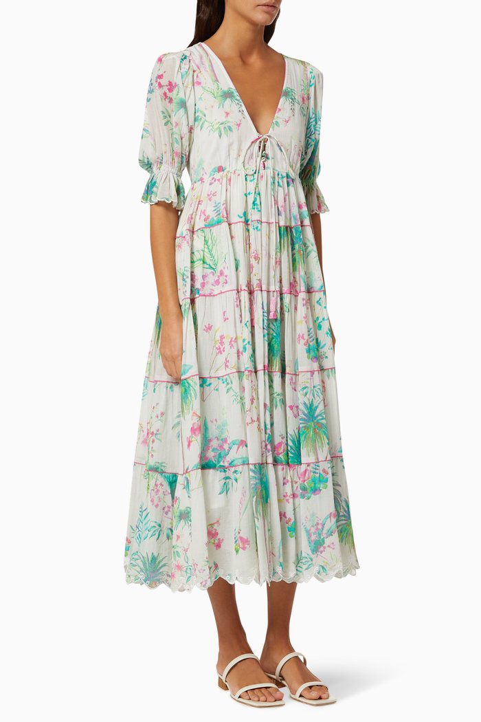 

Zaina Midi Dress in Viscose Gingham, White