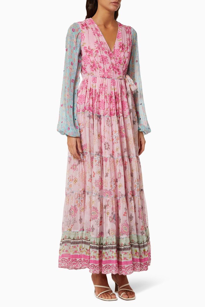 

Misa Long Dress in Viscose Crinkle Chiffon, Pink