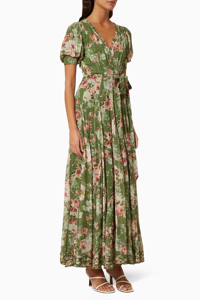 Neem Long Dress in Viscose Georgette, Green