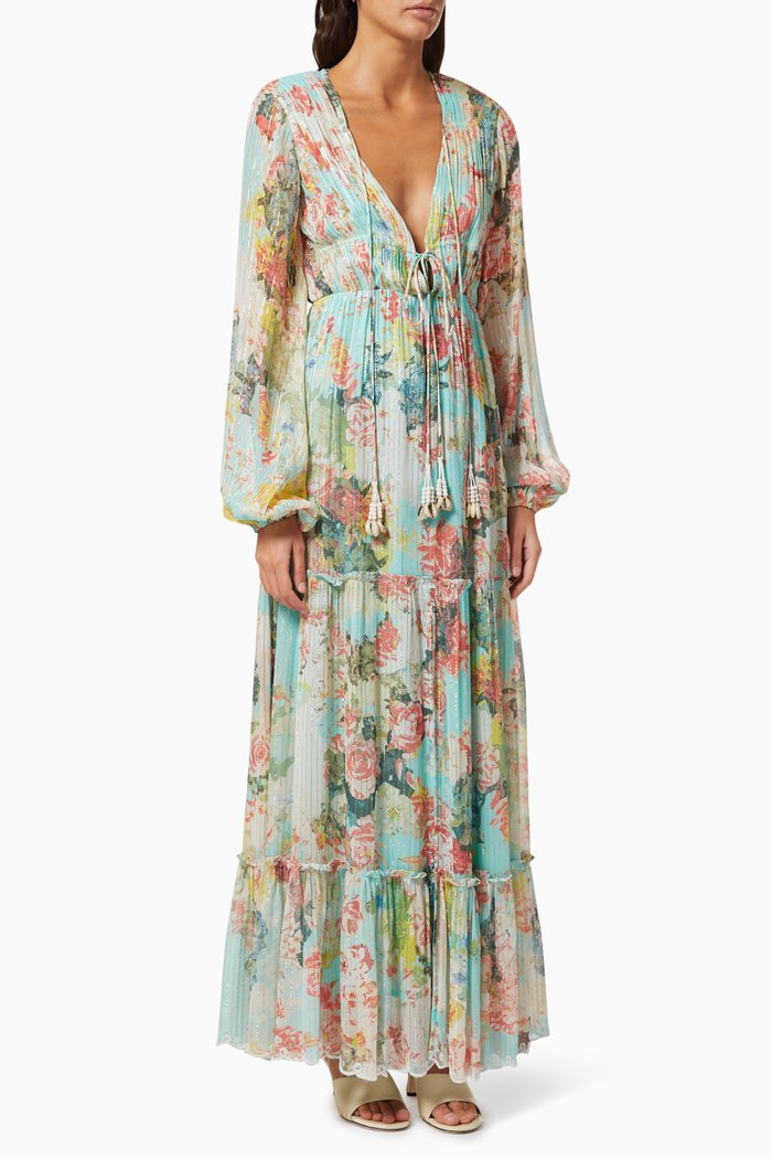 

Ruched Floral Dress, Blue
