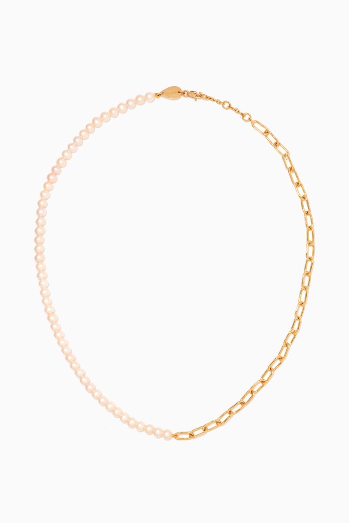 

Half Chain Links & Half Pearl Necklace in 18kt Yellow Gold