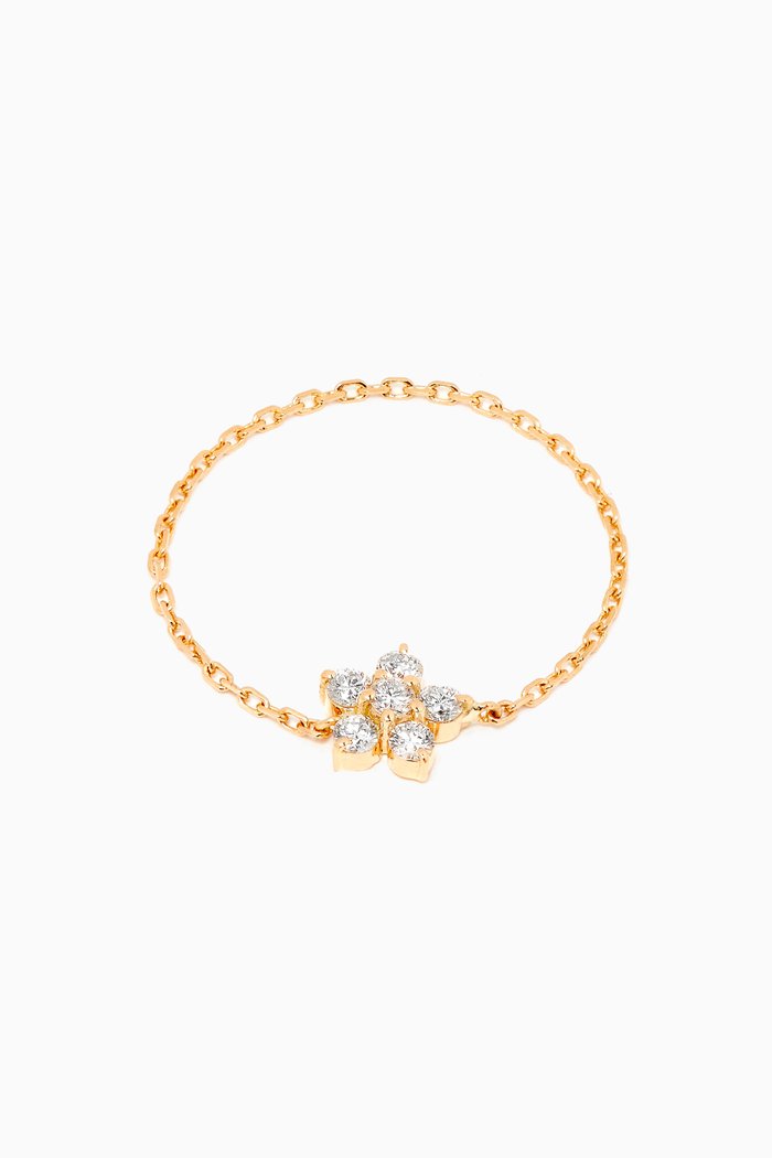 

Fairy Flower Chain Ring with Diamonds in 18kt Yellow Gold