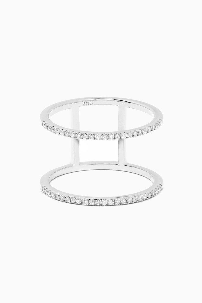 Double Line Diamond Ring in 18kt White Gold, Silver