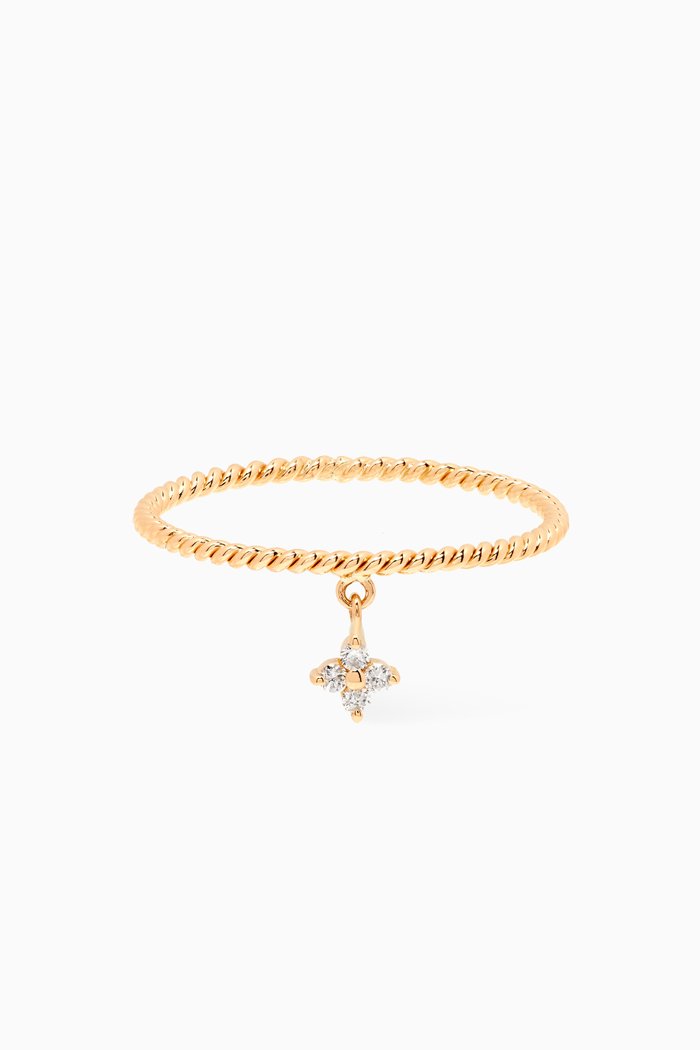 

Petite Fairy Flower Hanging Ring with Diamonds in 18kt Yellow Gold