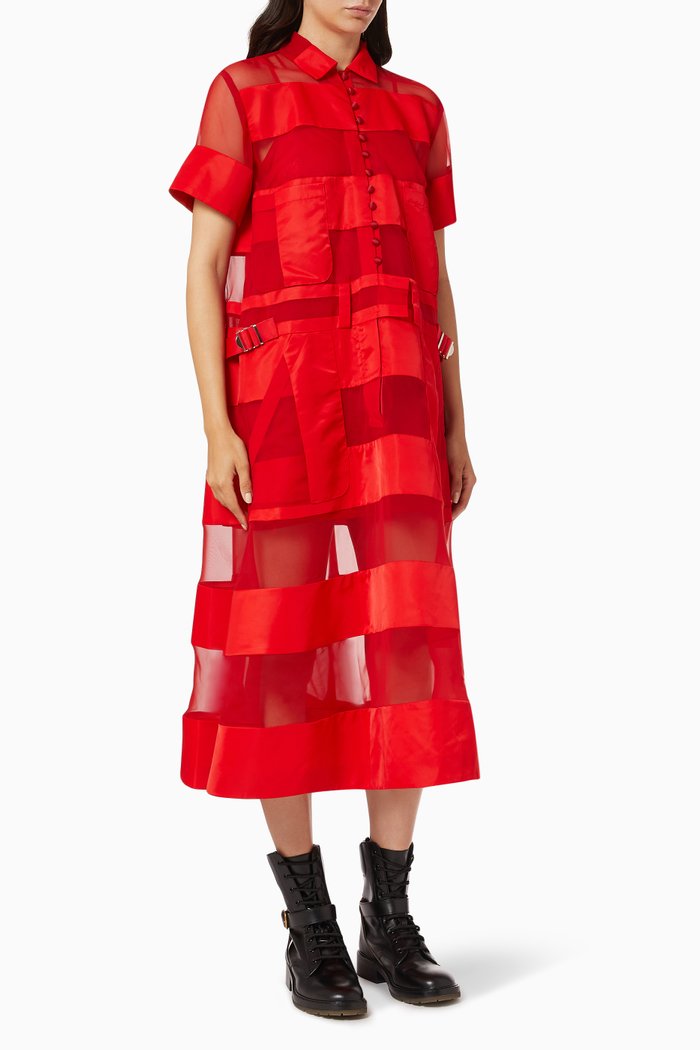 

Nylon Twill x Chiffon Dress, Red