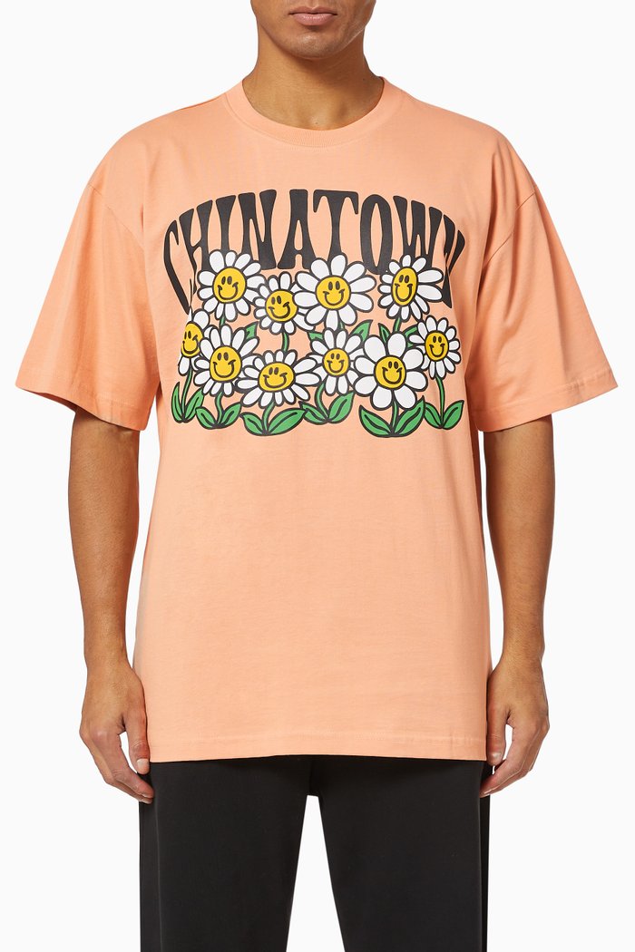 Smiley Flower Power T-shirt, Orange
