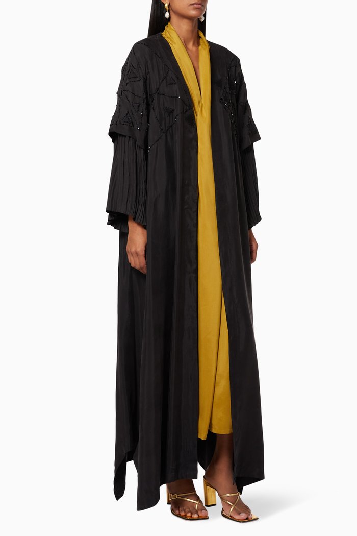 

Embroidered & Layered Sleeves Crepe Abaya, Black