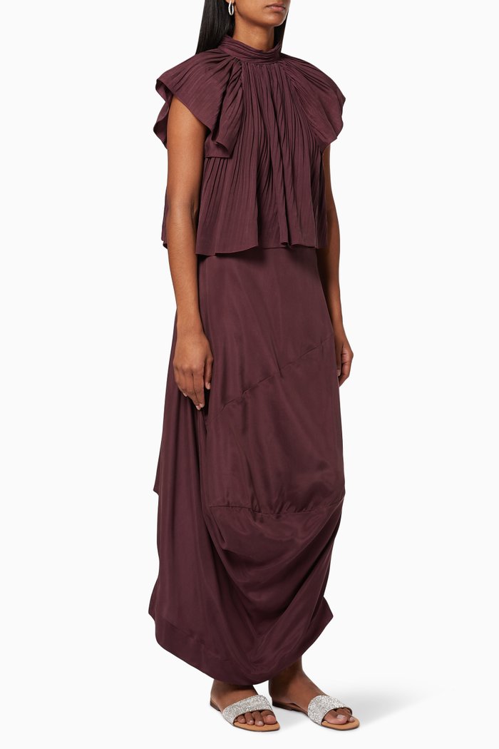 

Pleated Top & Draped Skirt Set, Burgundy